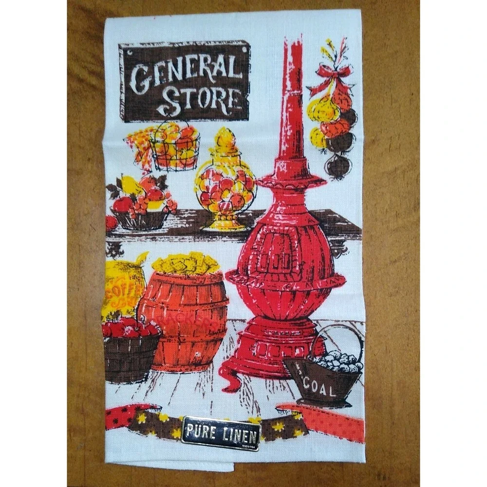 Unused 100% Pure Linen Tea Kitchen Towel Orange Yellow Red Brown General Store